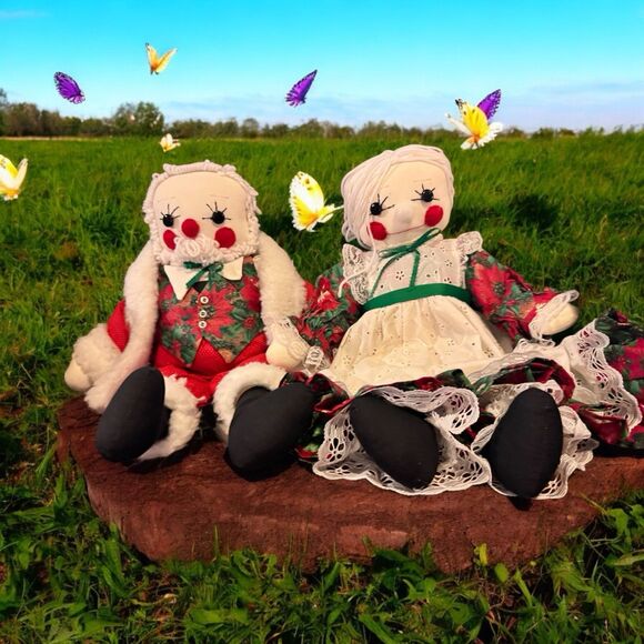 Vintage Mr And Mrs Claus Raggedy Ann Dolls Mrs clause 80s Holiday Decor - Picture 6 of 11